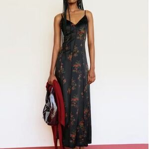 Reformation Lya Silk Dress Black - Size 10